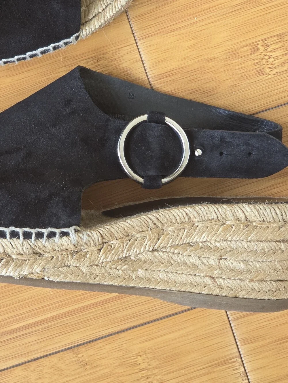 Rag & Bone Calla Black Suede Wedge Espadrilles Made in Spain EU 39 US 9